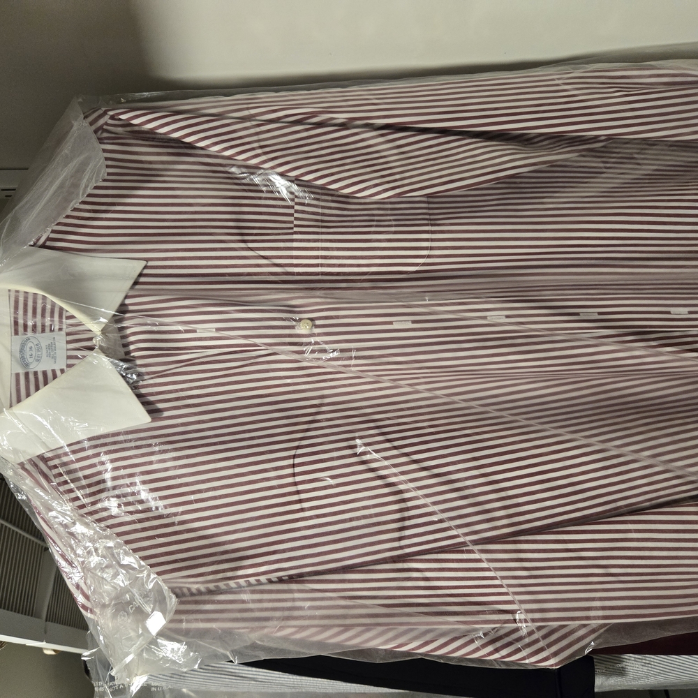 Brooks Brothers Striped Dress Shirt, Mens, Red and White with White Collar